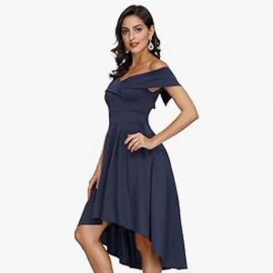 Elegant Navy Blue Off-Shoulder Dress